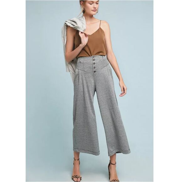 Maeve Women's Size Small Black White Houndstooth Wide-Leg Pants Button Fly - Picture 3 of 8